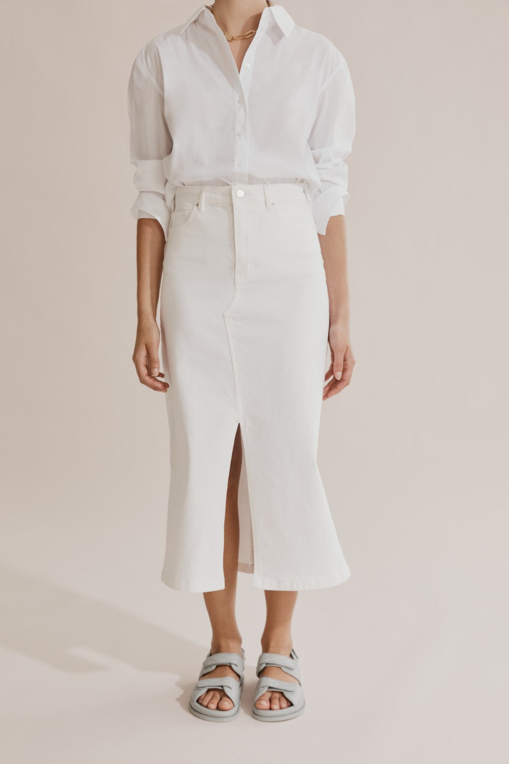Cotton Denim Midi Skirt