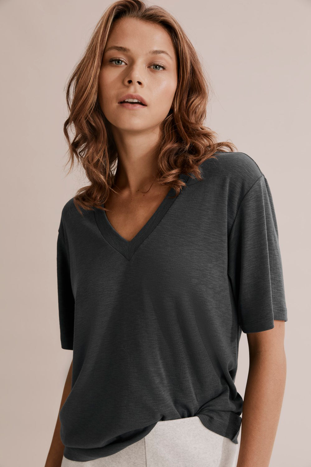 Deep V-Neck Cotton Modal T-Shirt