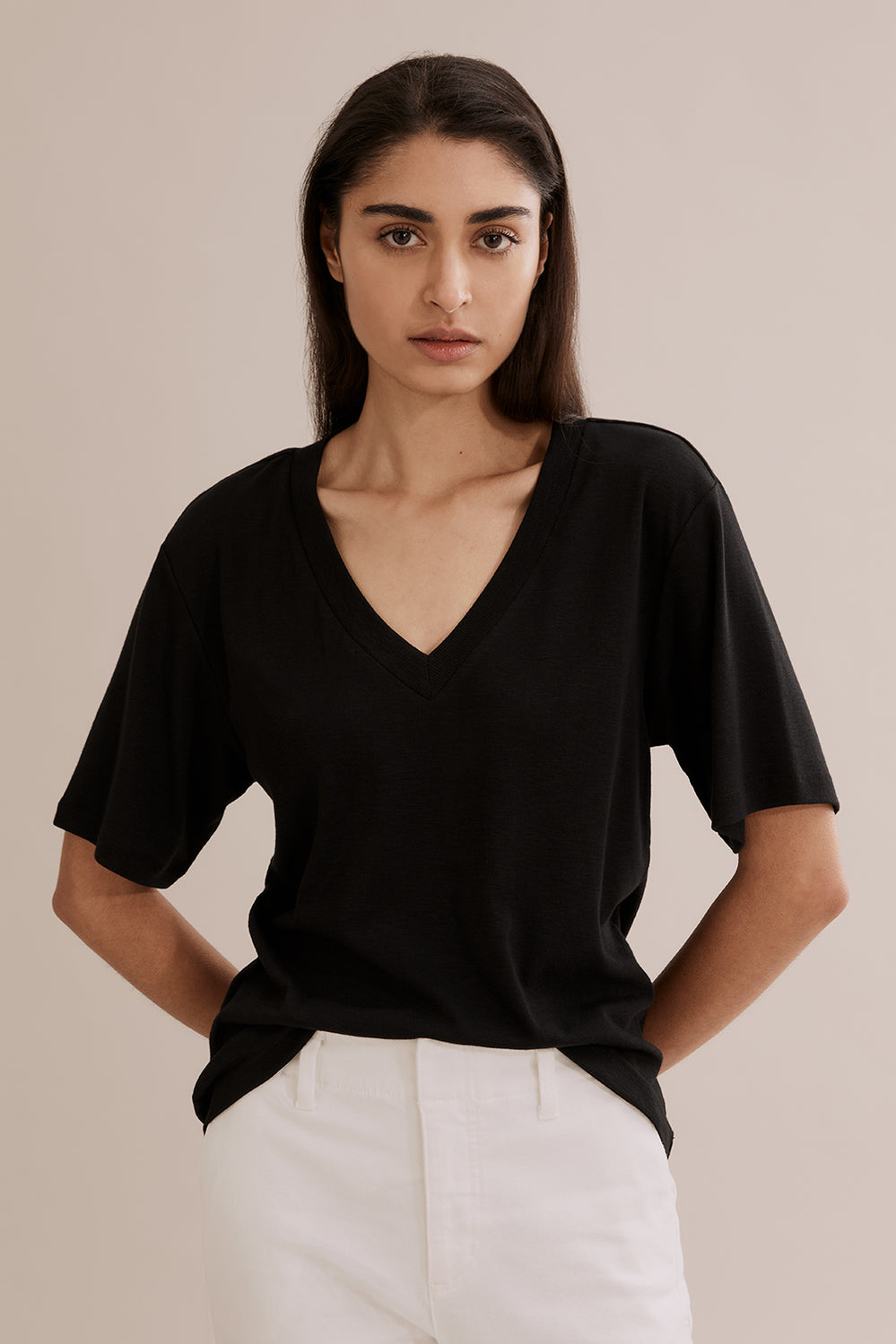 Deep V-Neck Cotton Modal T-Shirt