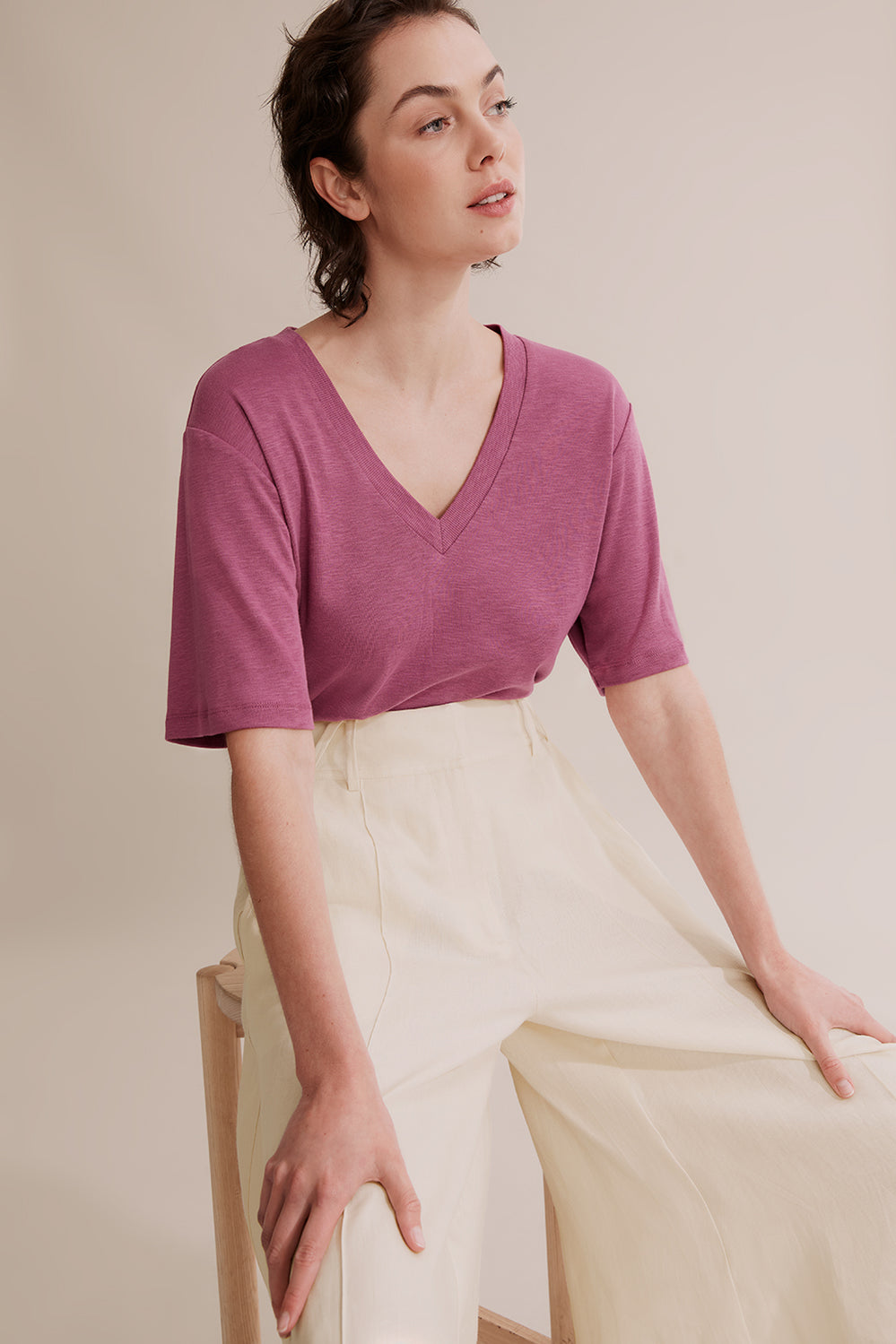 Deep V-Neck Cotton Modal T-Shirt