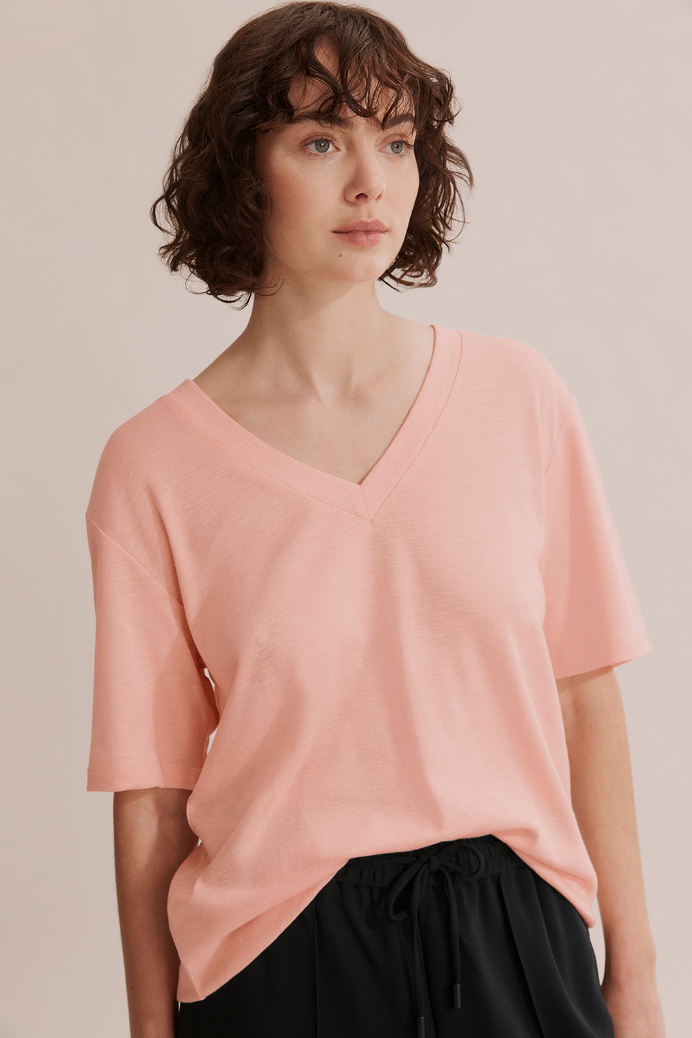 Deep V-Neck Cotton Modal T-Shirt