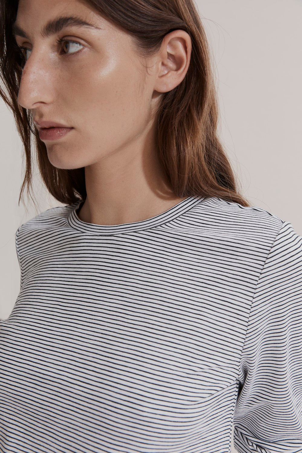 Stripe Long Sleeve Cotton Slub T-Shirt