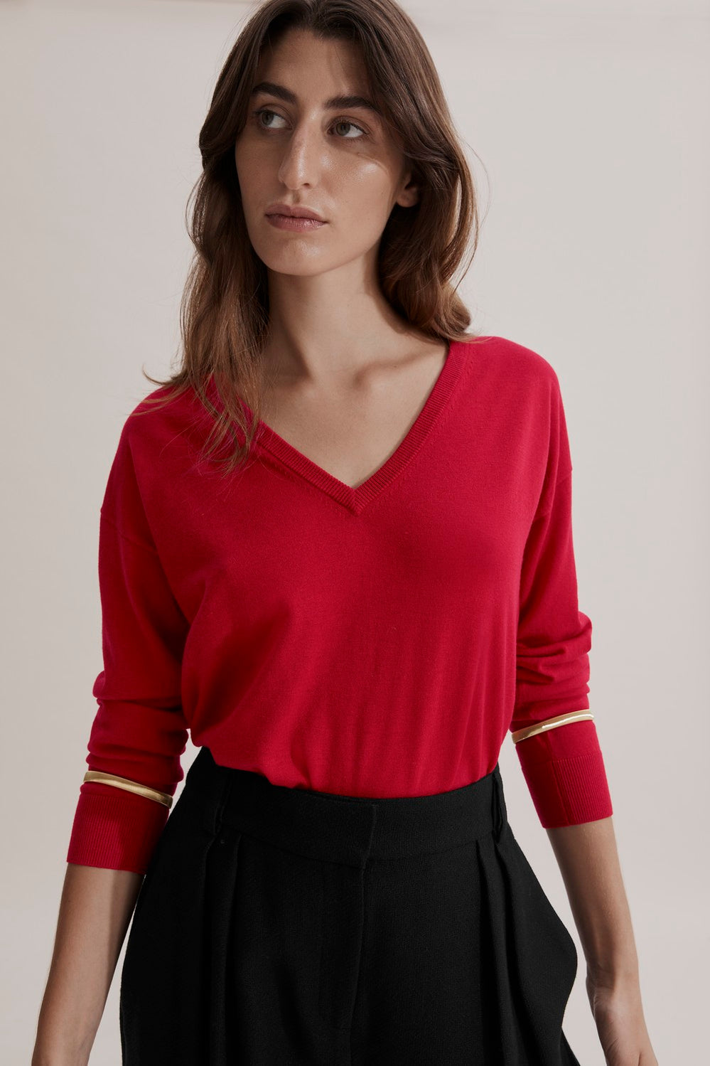 Merino Wool Silk V-Neck Knit