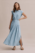Linen Check Basque Maxi Skirt