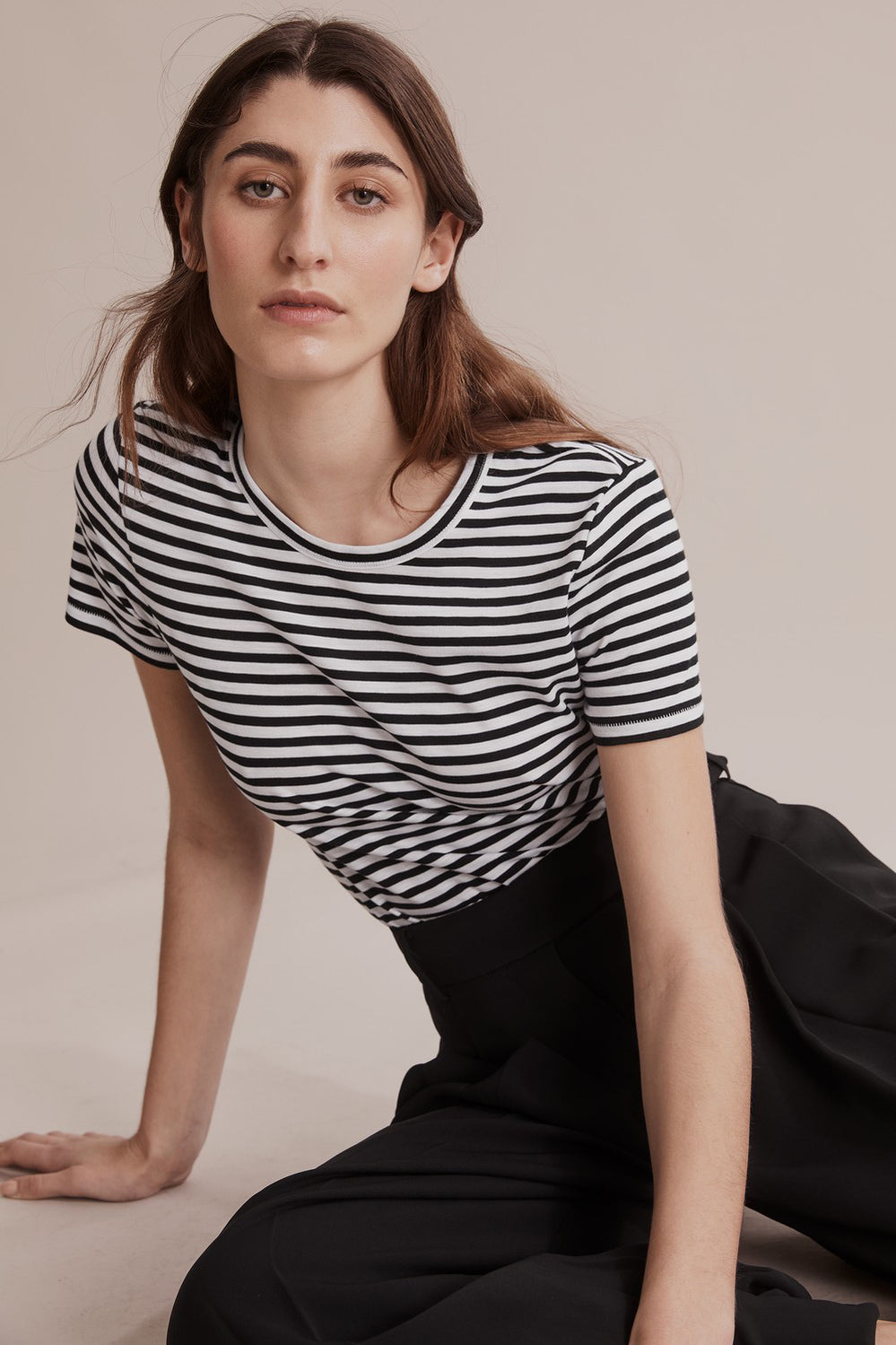 Cotton Stripe Short Sleeve Cotton Slub T-Shirt