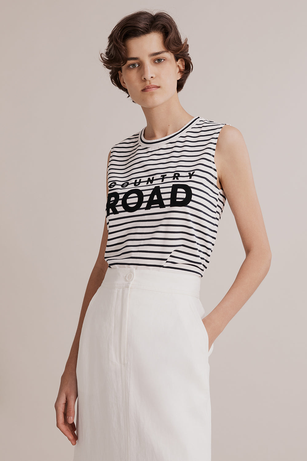 Cotton Stripe Modern Logo Tank