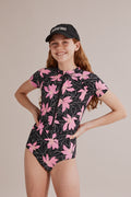 Teen Nylon Flower Zip Swimsuit
