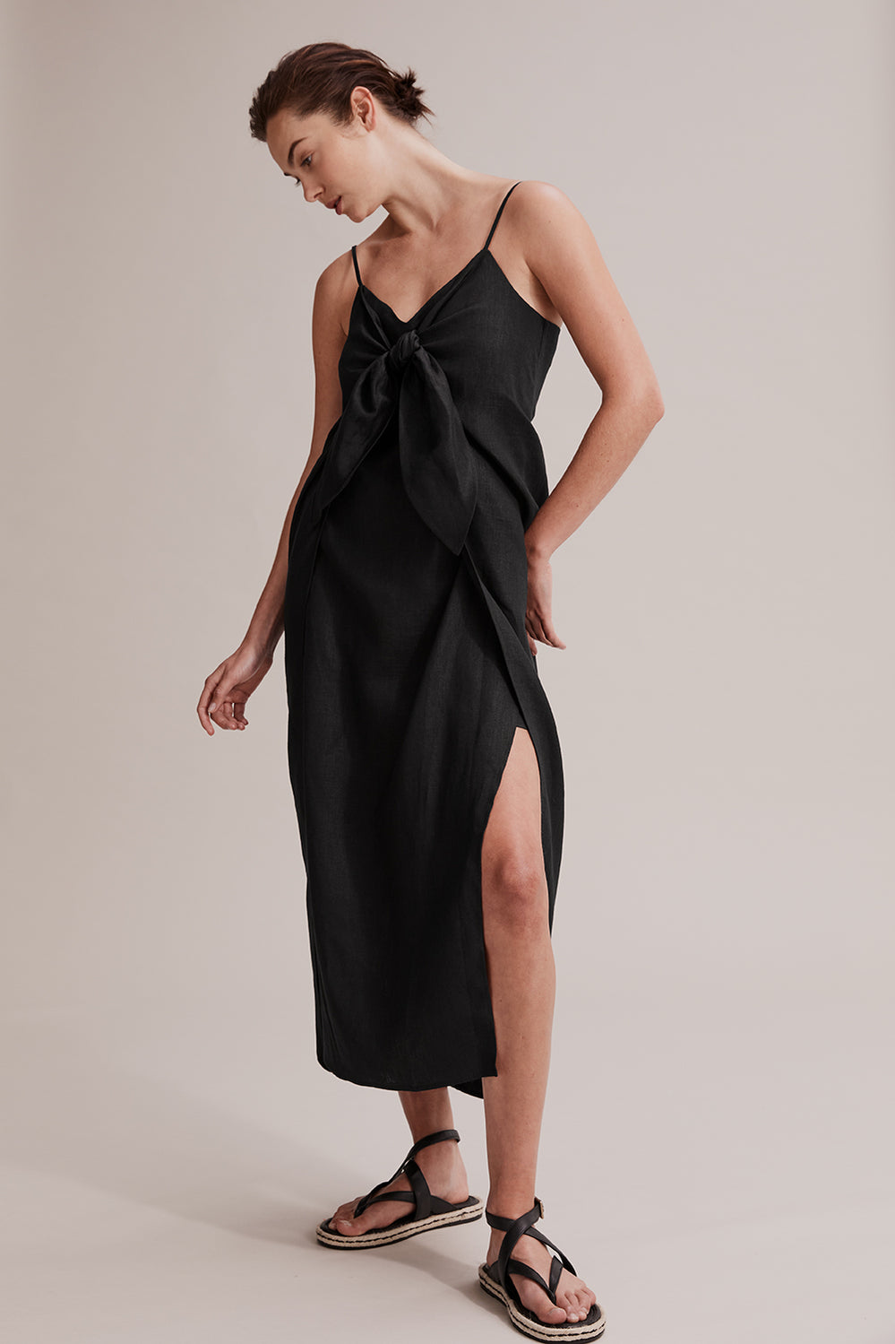 Linen Knot Front Dress
