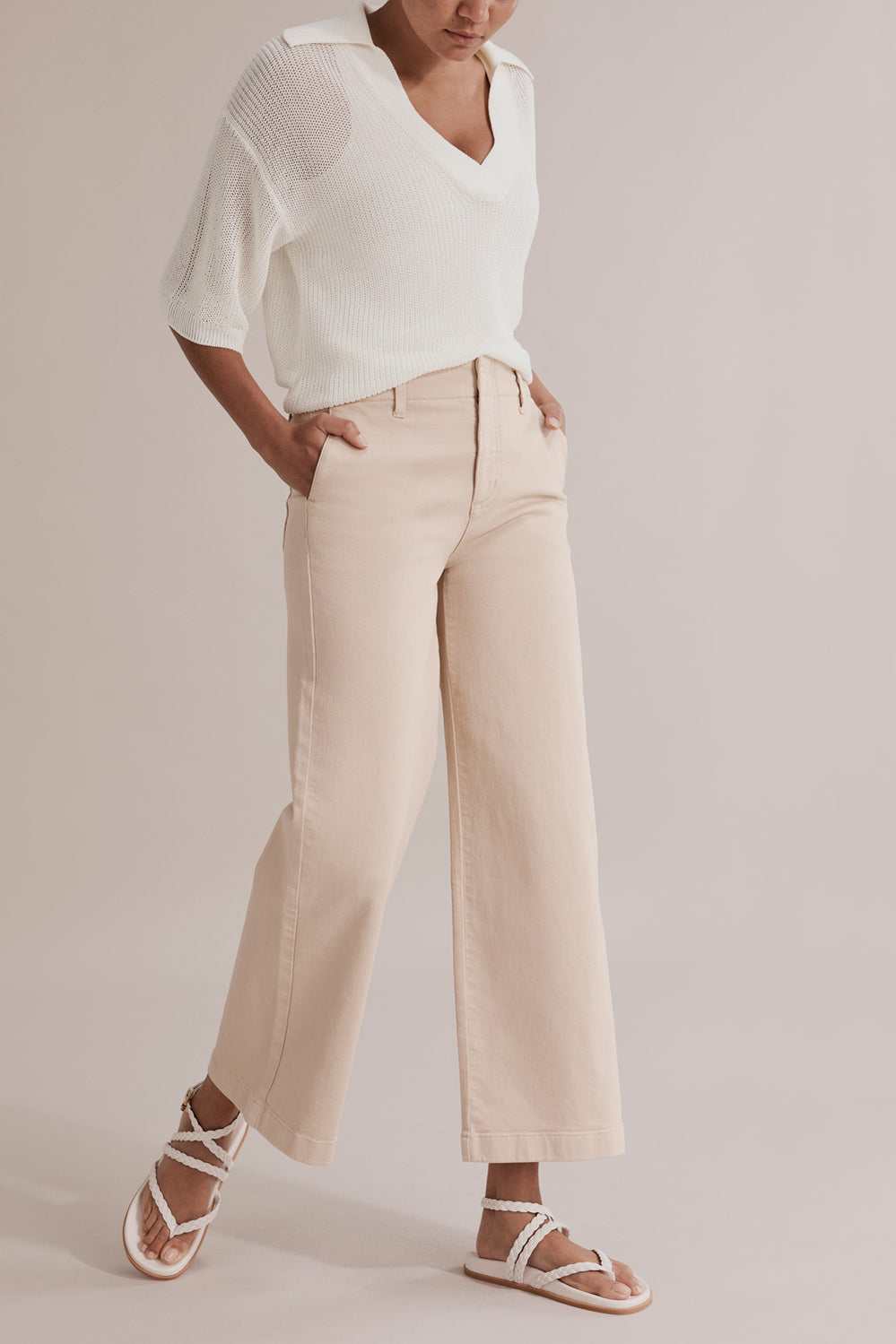 Cotton Blend High Rise Wide Leg Jean