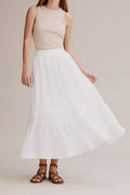 French Linen Ruched Tiered Maxi Skirt