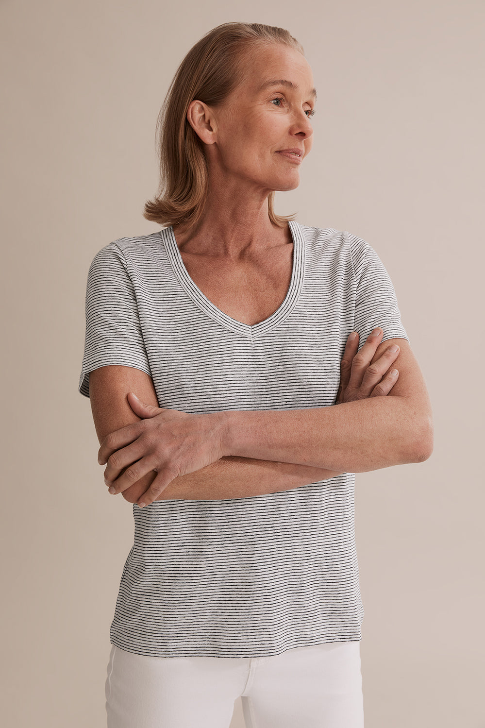 Short Sleeve Stripe Linen T-Shirt