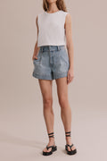 Cotton Denim Pleated Short