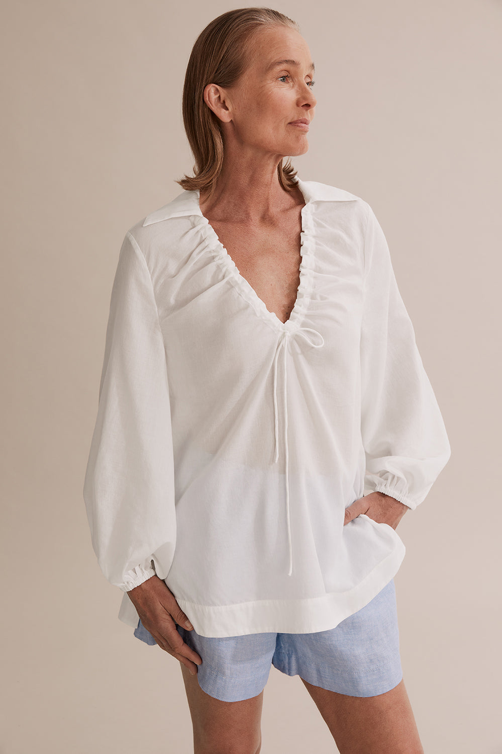Ruched Neck Popover