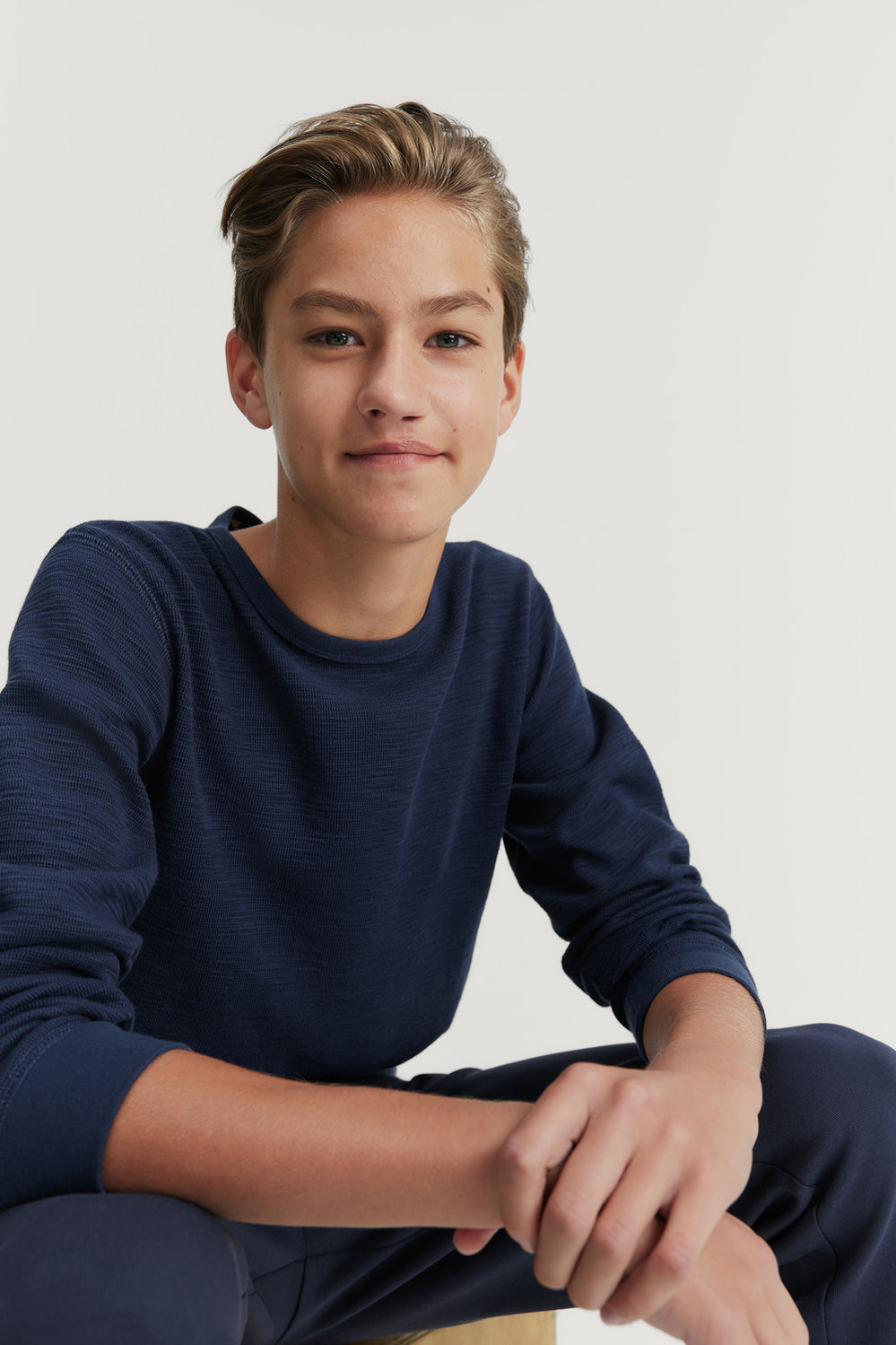 Teen Textured Long Sleeve Crew T-Shirt