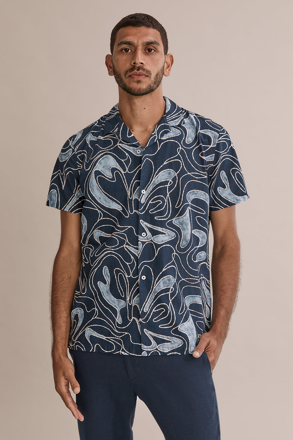 Short Sleeve Regular Fit Revere Linear Shirt