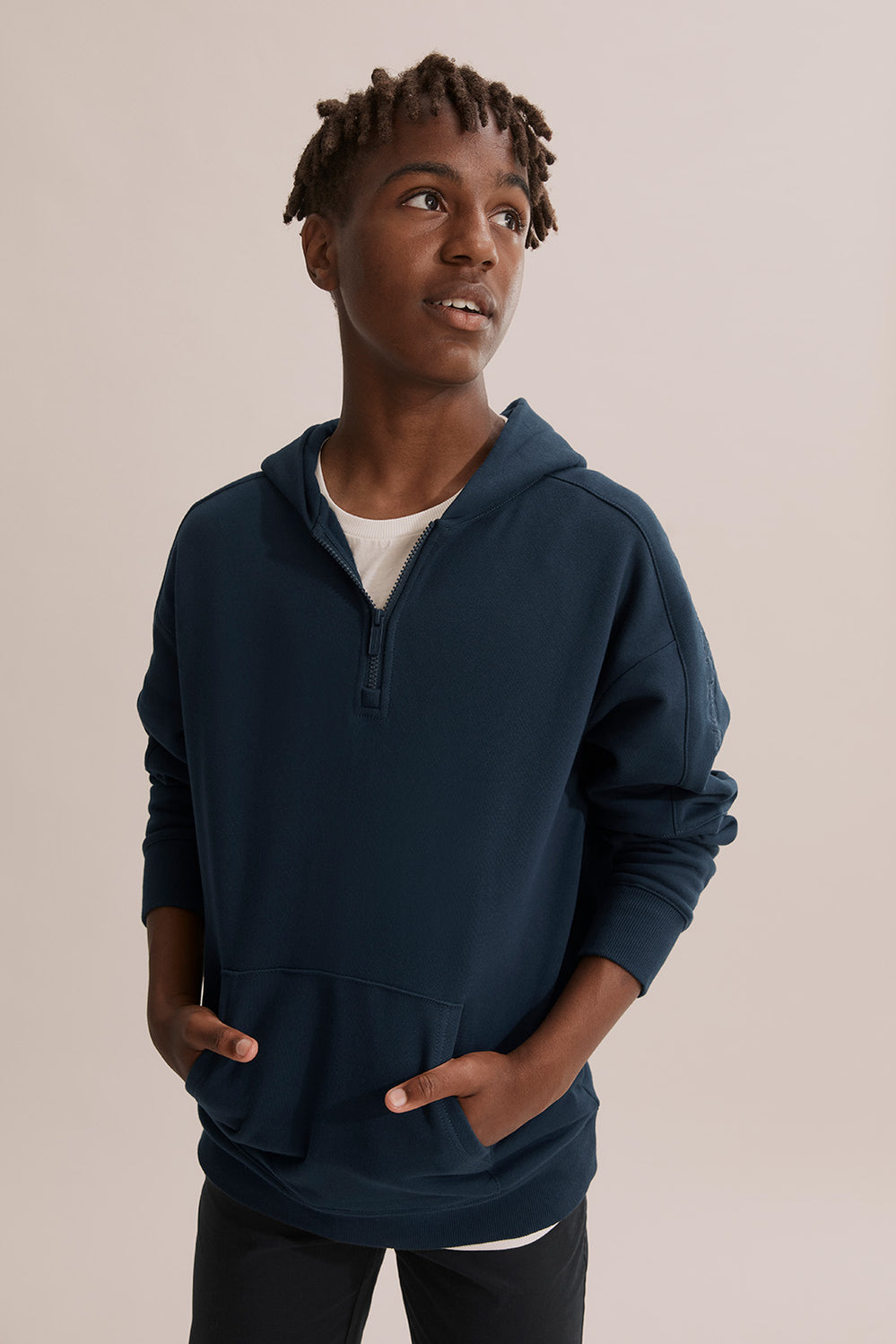 Teen Cotton Half Zip Logo Hooded Sweat