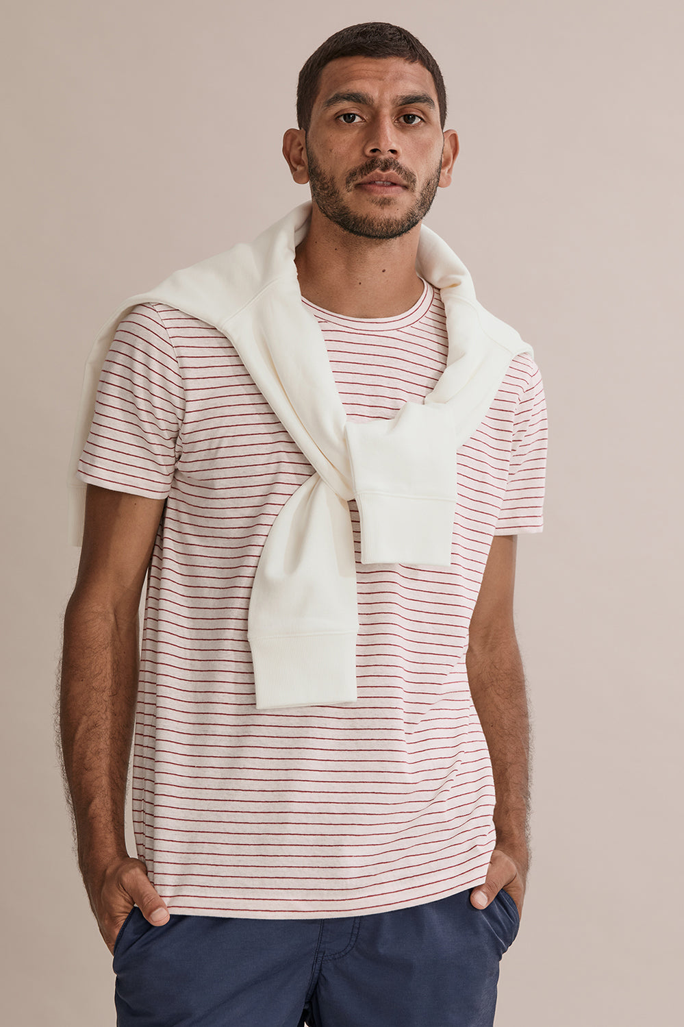 Pinstripe Cotton Linen T-Shirt