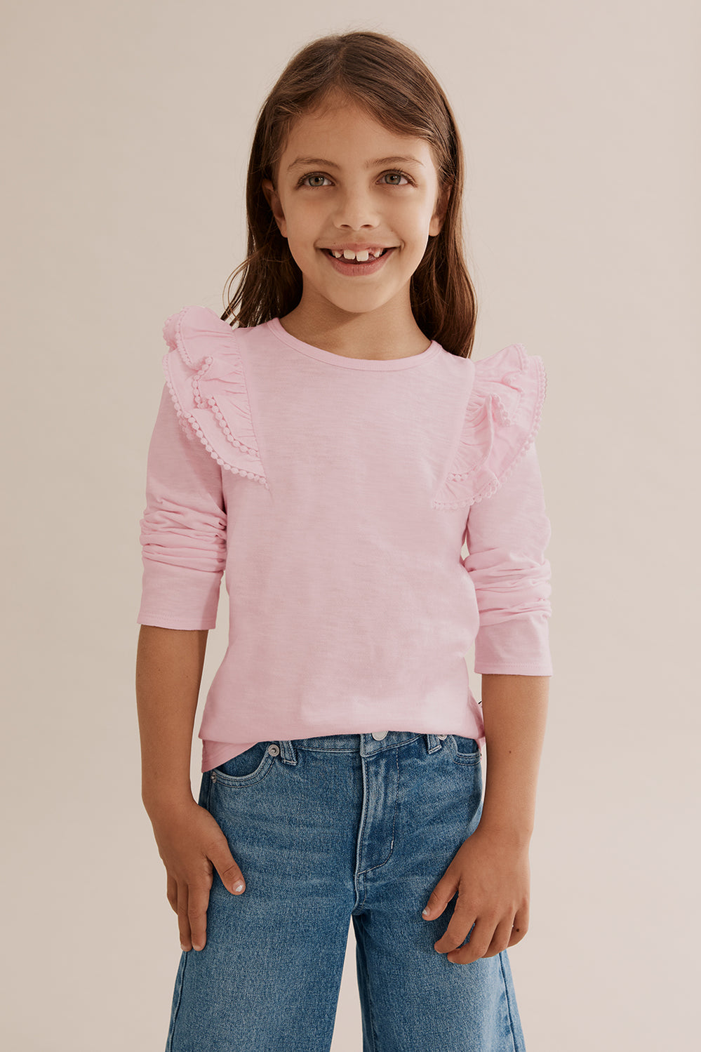 Cotton Slub Frill T-Shirt