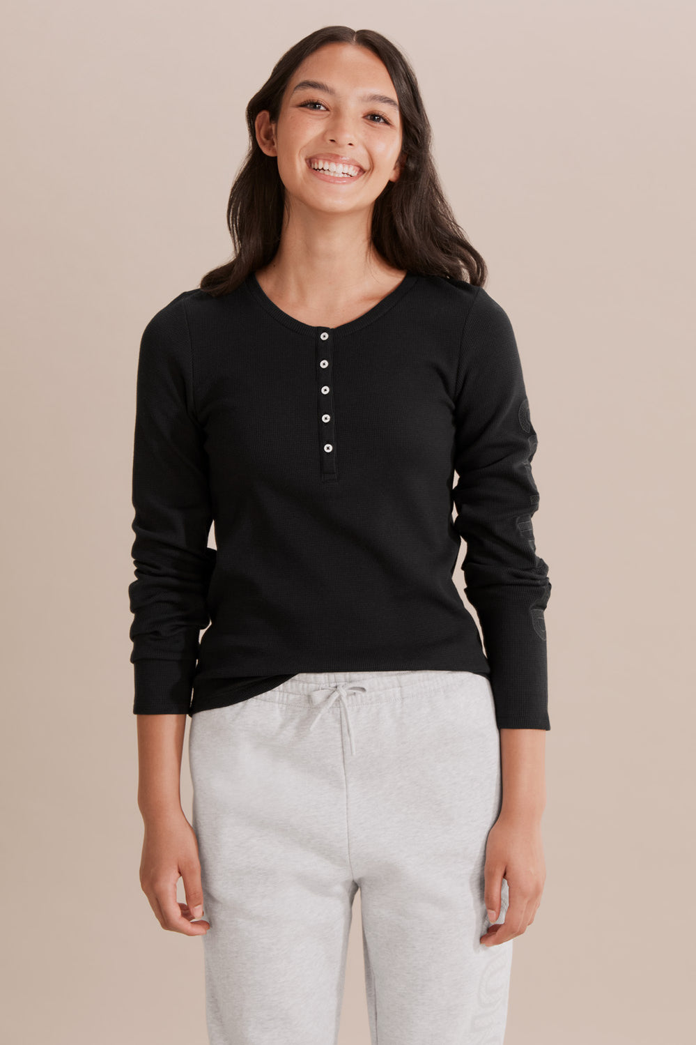 Teen Cotton Textured Logo Henley