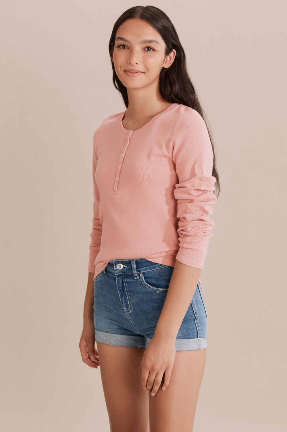 Teen Cotton Textured Logo Henley