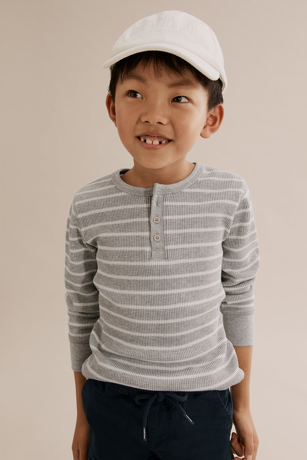 Cotton Stripe Waffle Henley