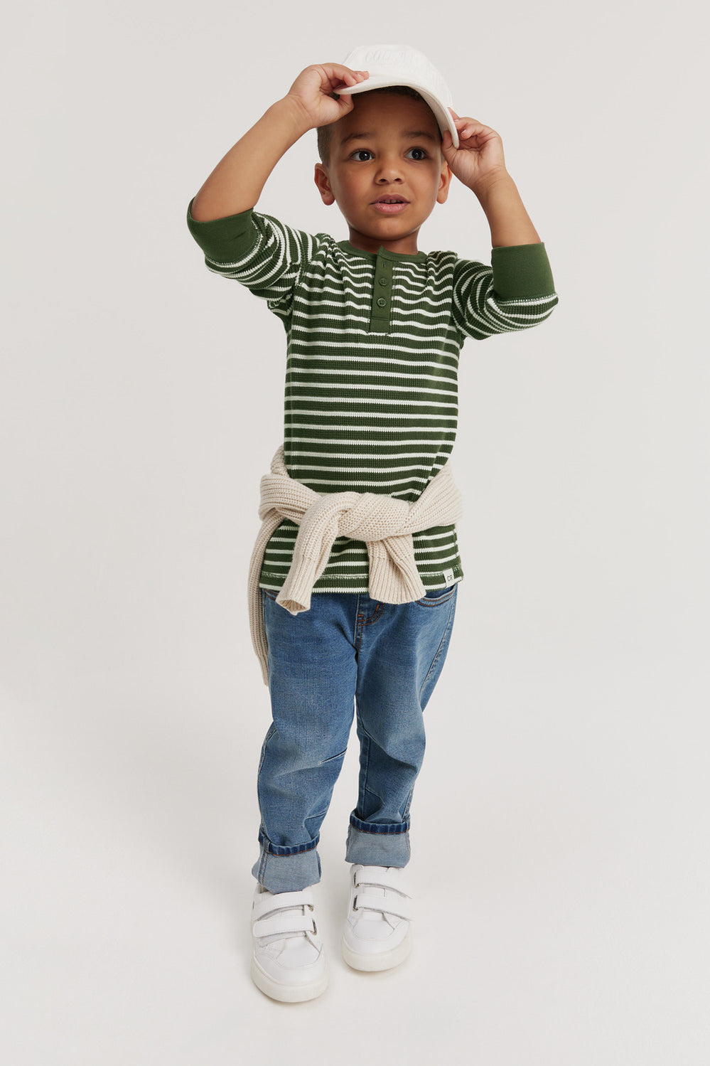 Cotton Stripe Waffle Henley