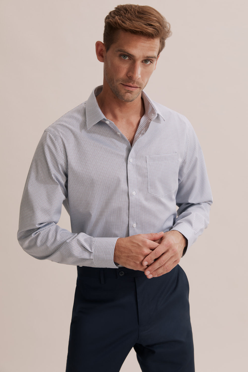 Regular Fit Windowpane Travel Shirt