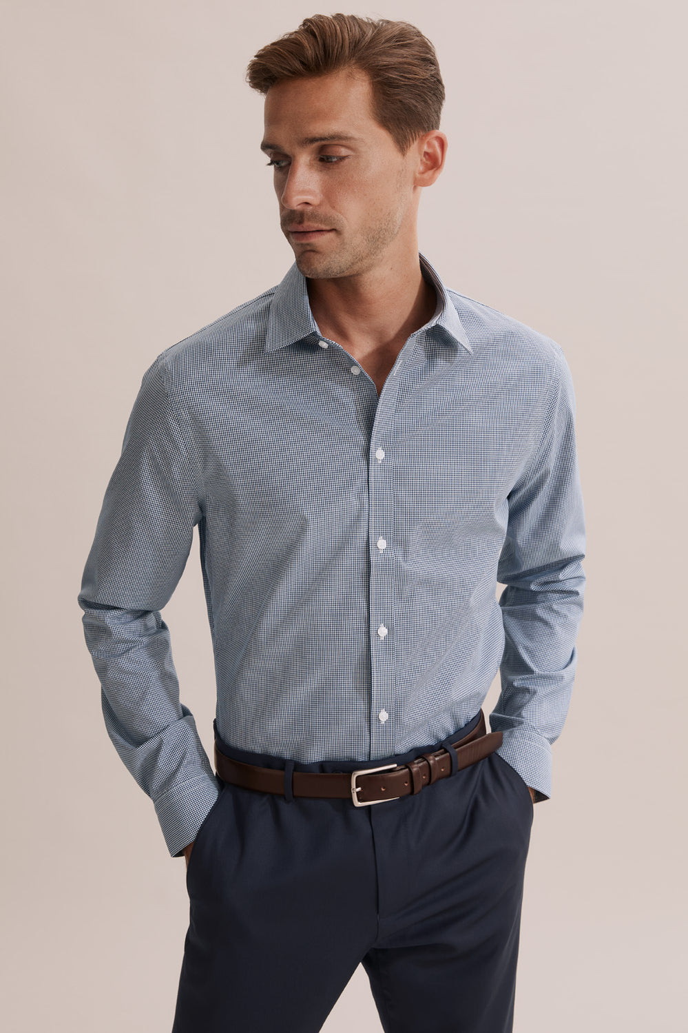 Slim Fit Mini Gingham Travel Shirt