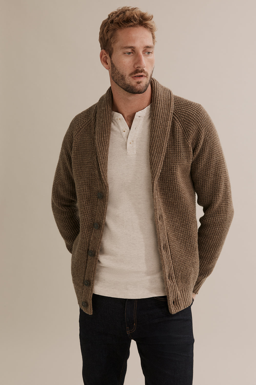Lambswool Waffle Shawl Cardigan