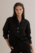 Cotton High Collar Denim Shirt