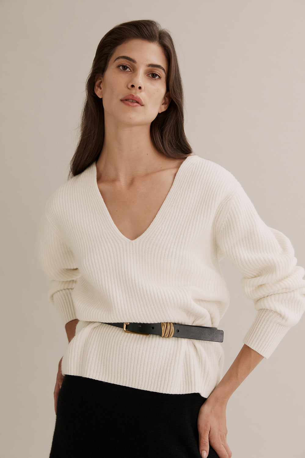 Deep V-Neck Rib Knit