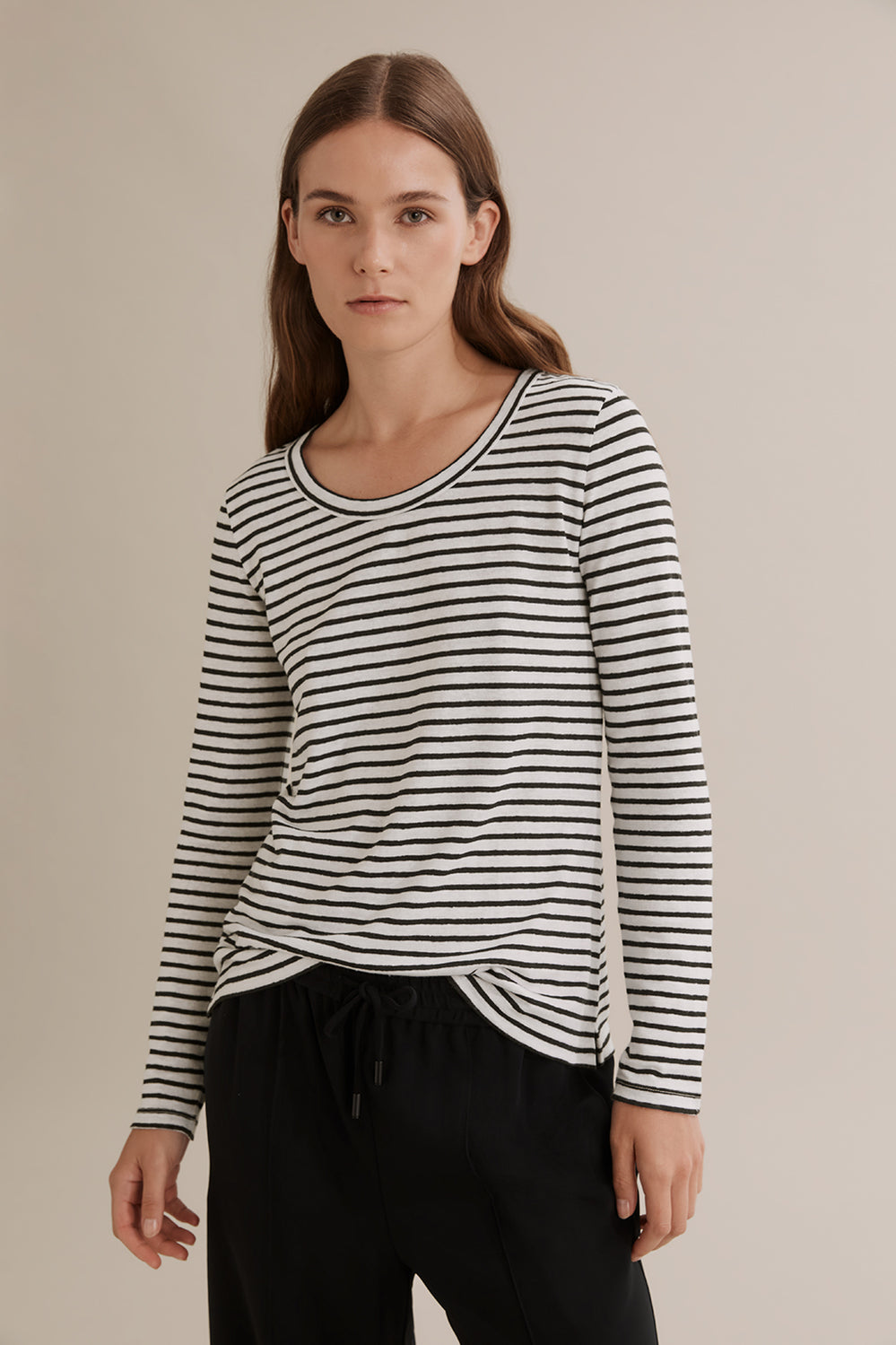 Striped Long Sleeve Linen T-Shirt