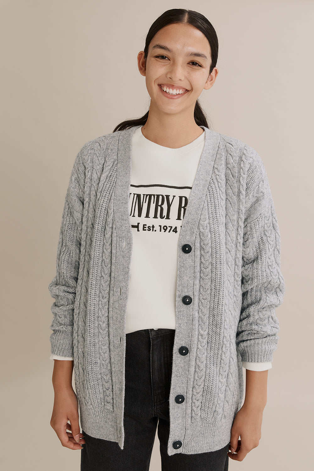 Teen Longline Cable Cardigan