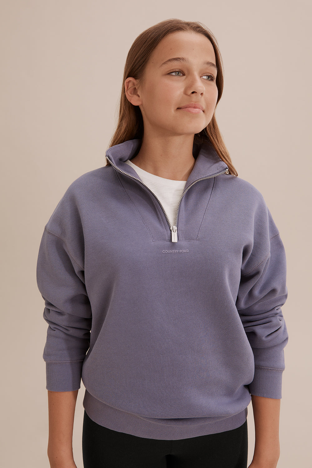 Teen Cotton Half Zip Logo Sweat