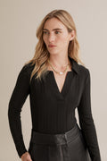 Rib Polo Long Sleeve Top