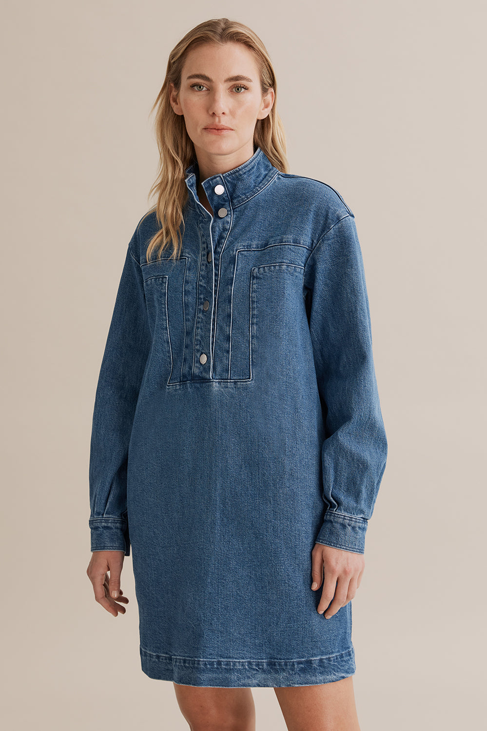 Cotton Denim Popover Dress