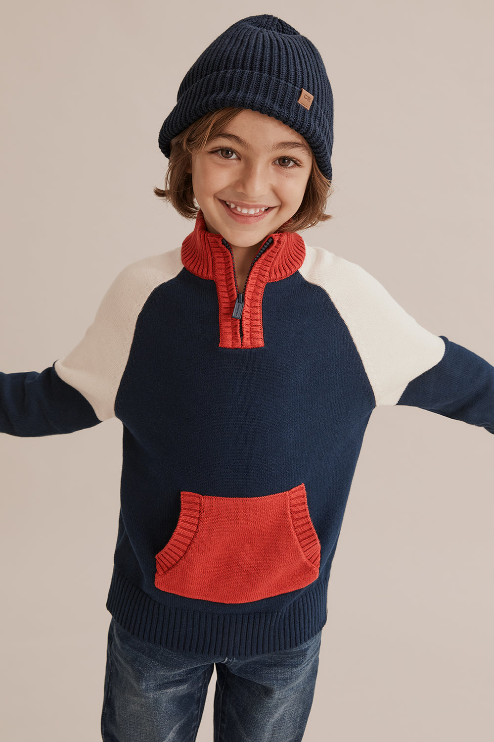Half Zip Spliced Knit
