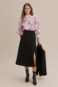 Print Button Detail Blouse