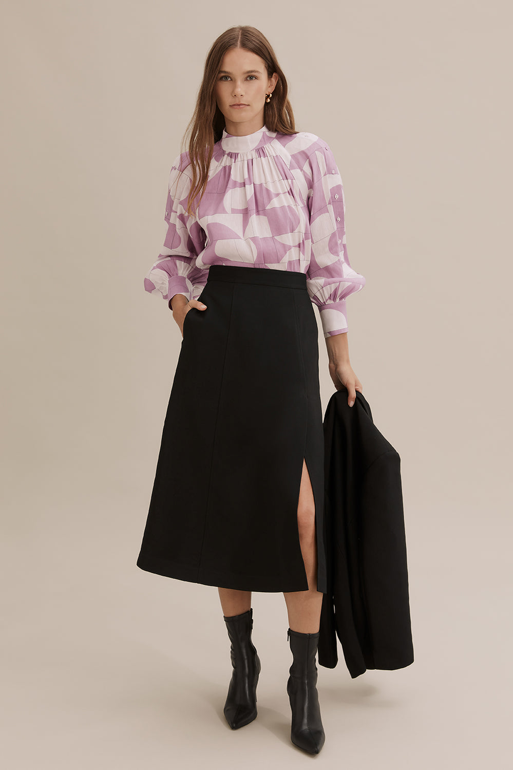 Print Button Detail Blouse