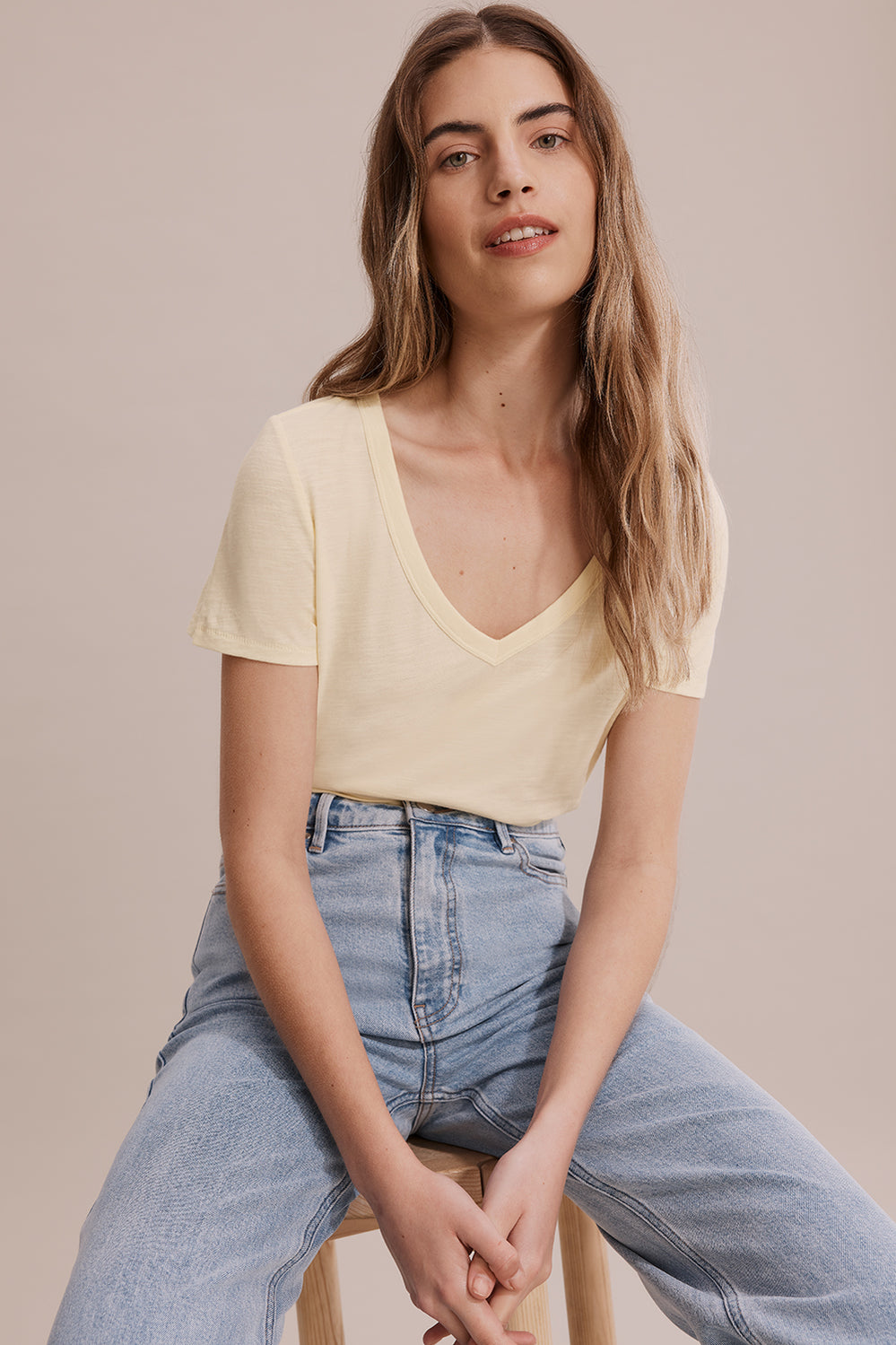 Cotton Slub V-Neck T-Shirt
