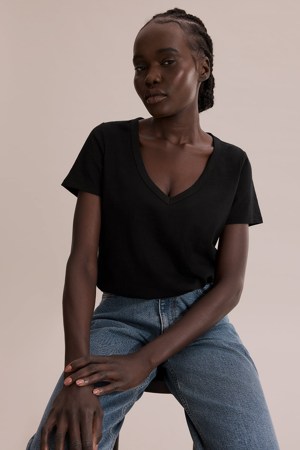 Cotton Slub V-Neck T-Shirt