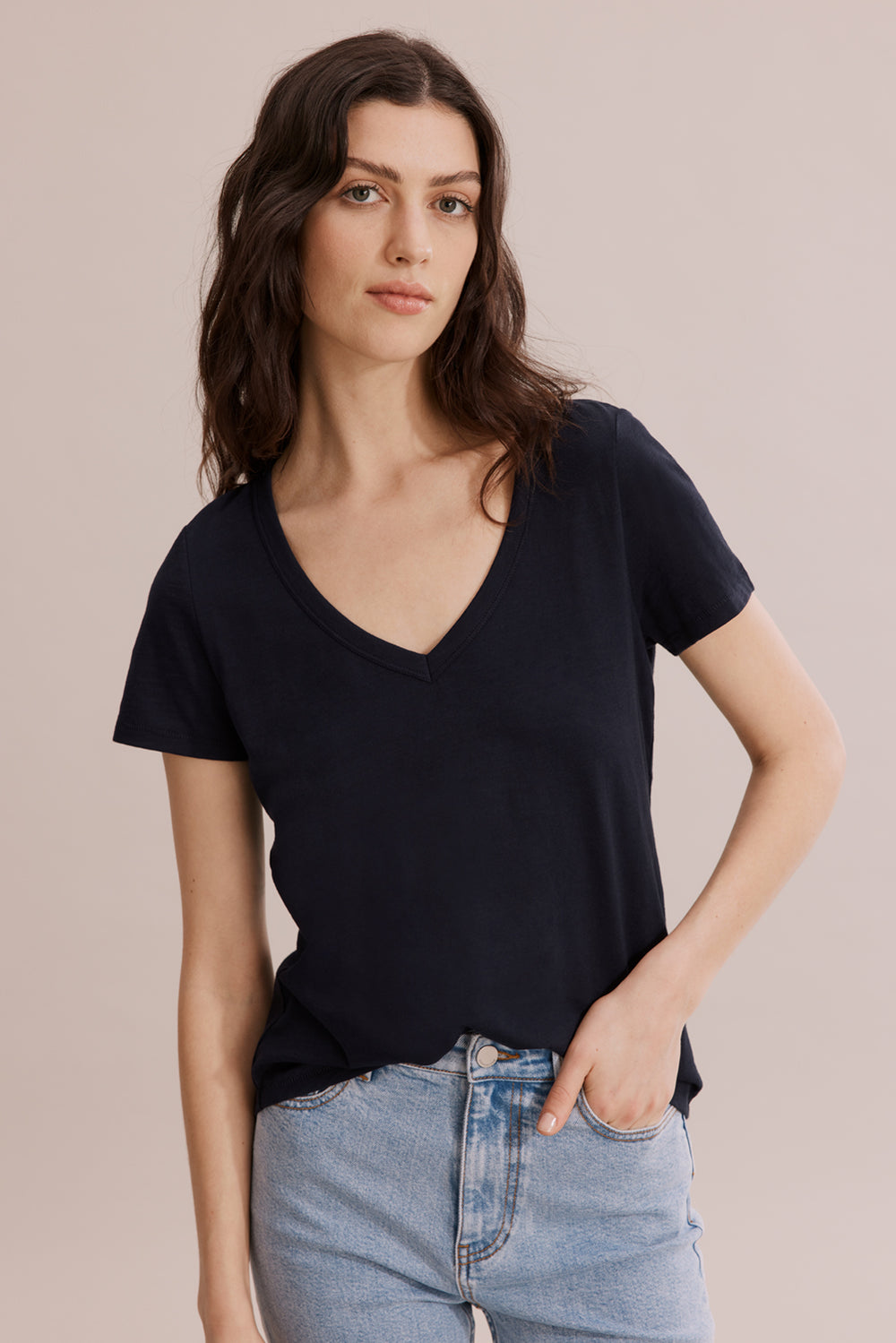 Cotton Slub V-Neck T-Shirt