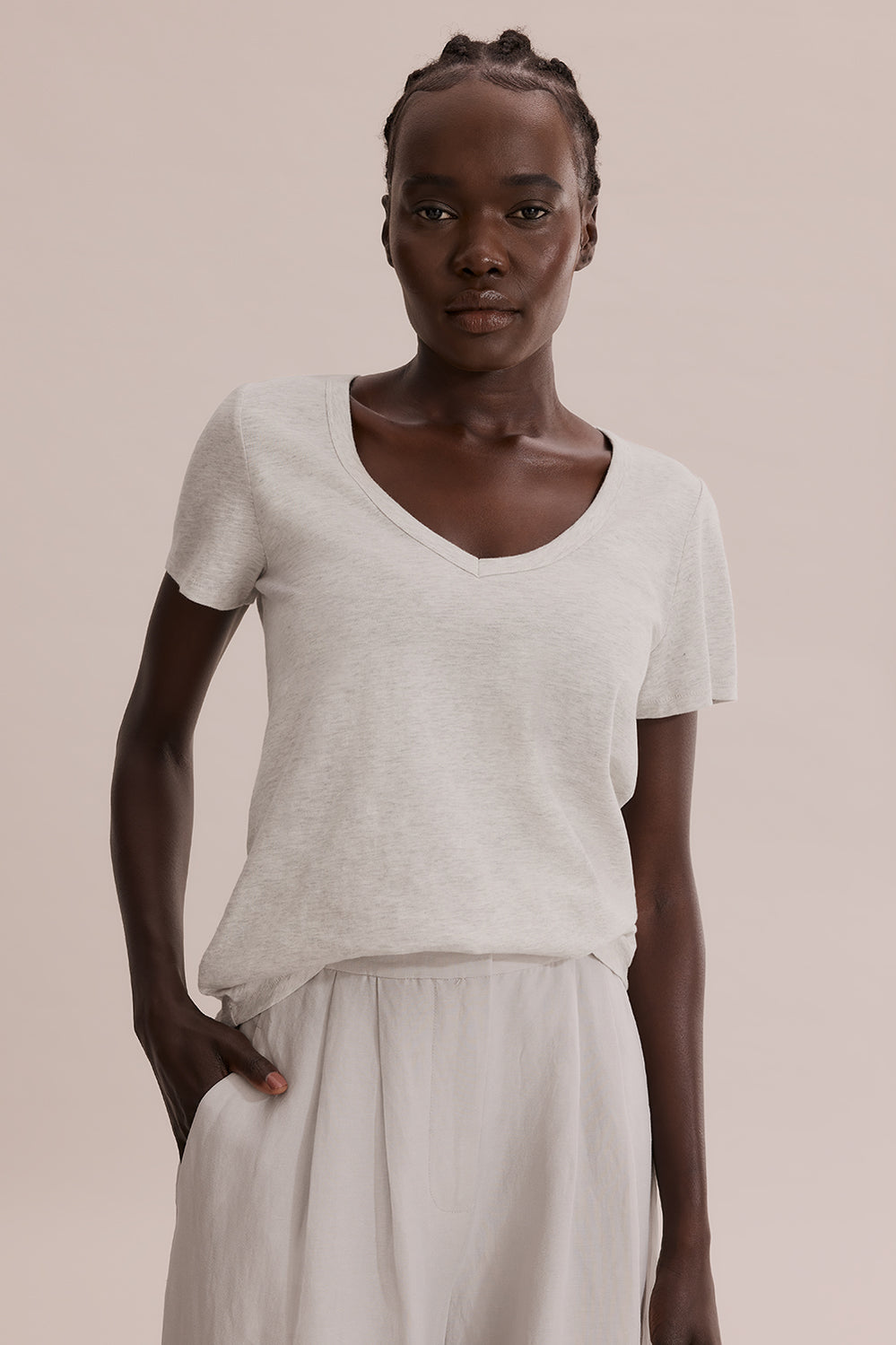 Cotton Slub V-Neck T-Shirt