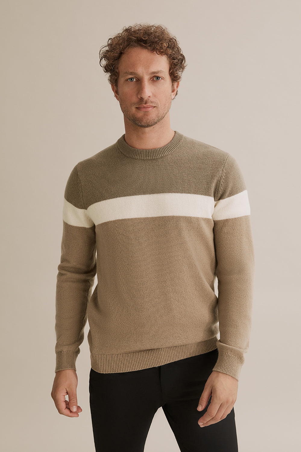 Panel Stripe Crew Wool Knit