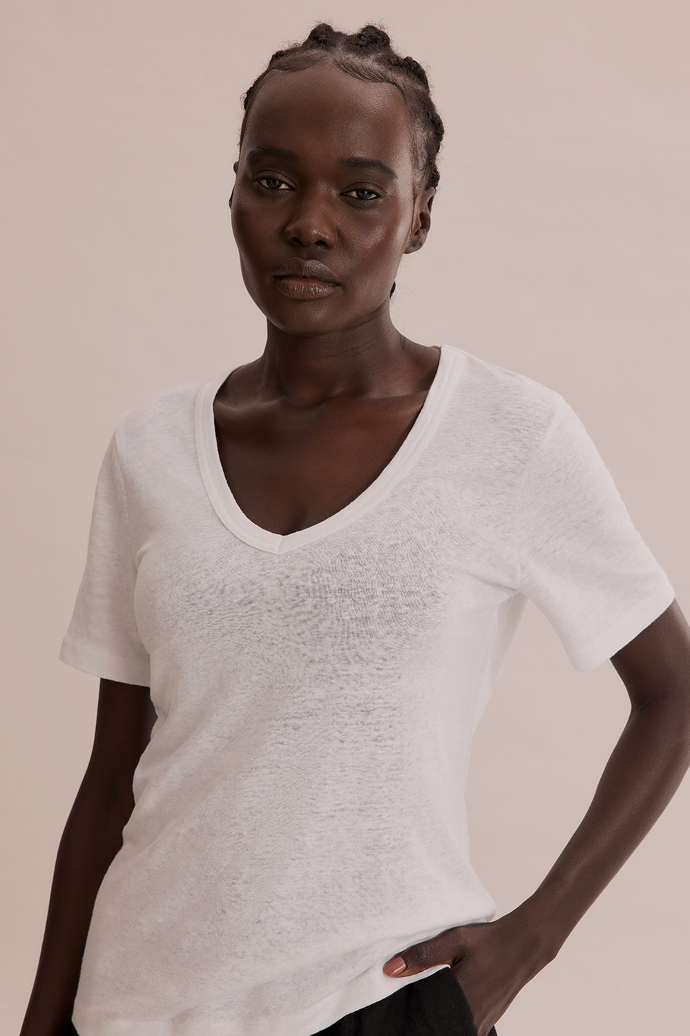 Linen Jersey V-Neck T-Shirt