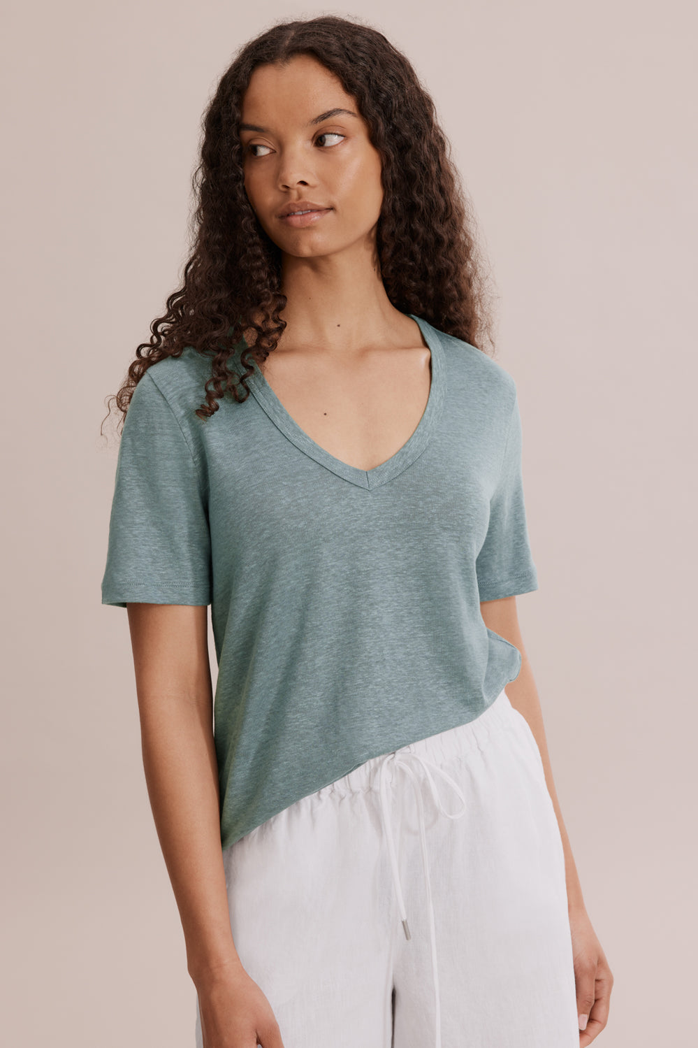 Linen Jersey V-Neck T-Shirt