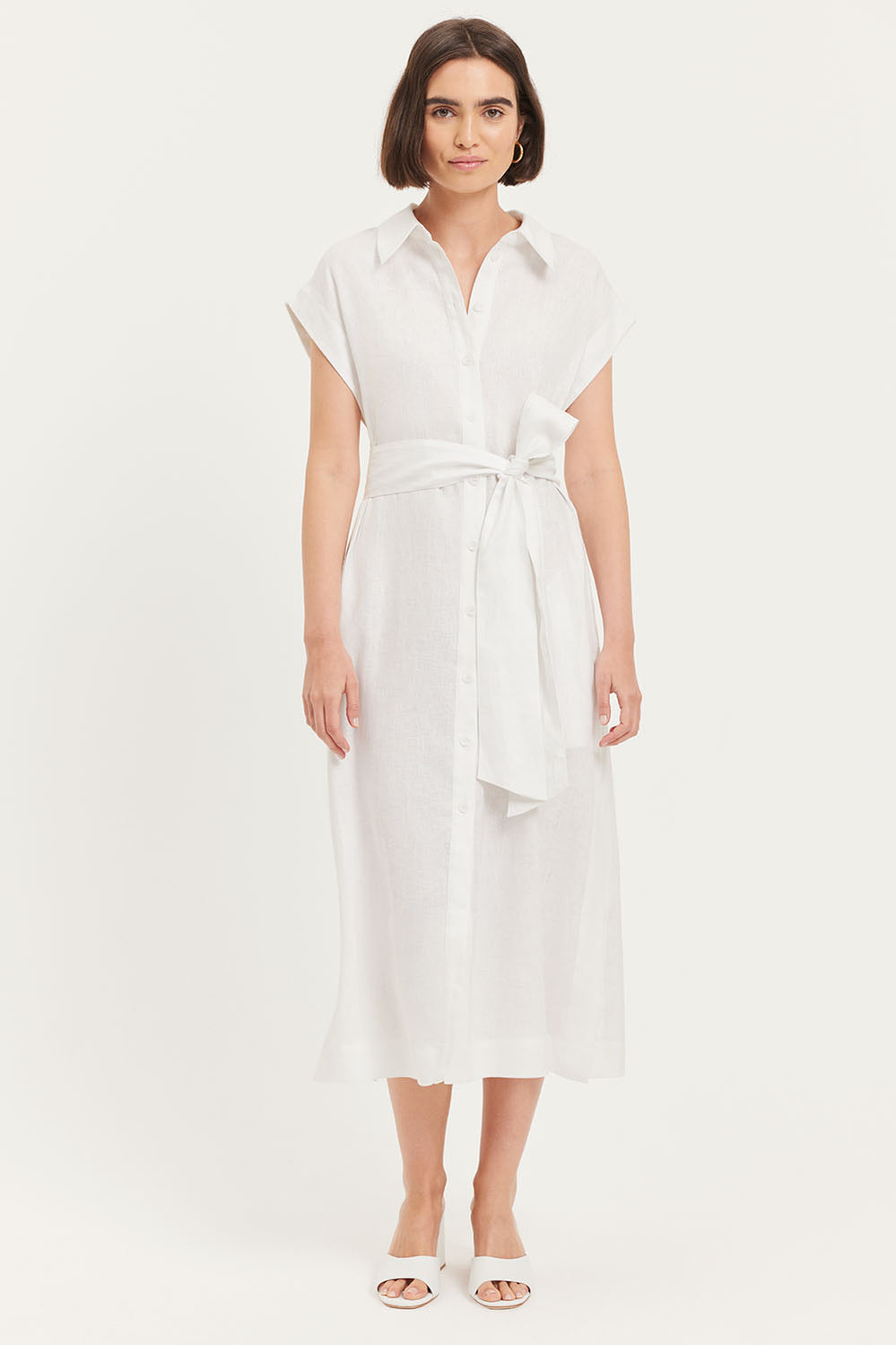 Linen Cap Sleeve Shirt Dress