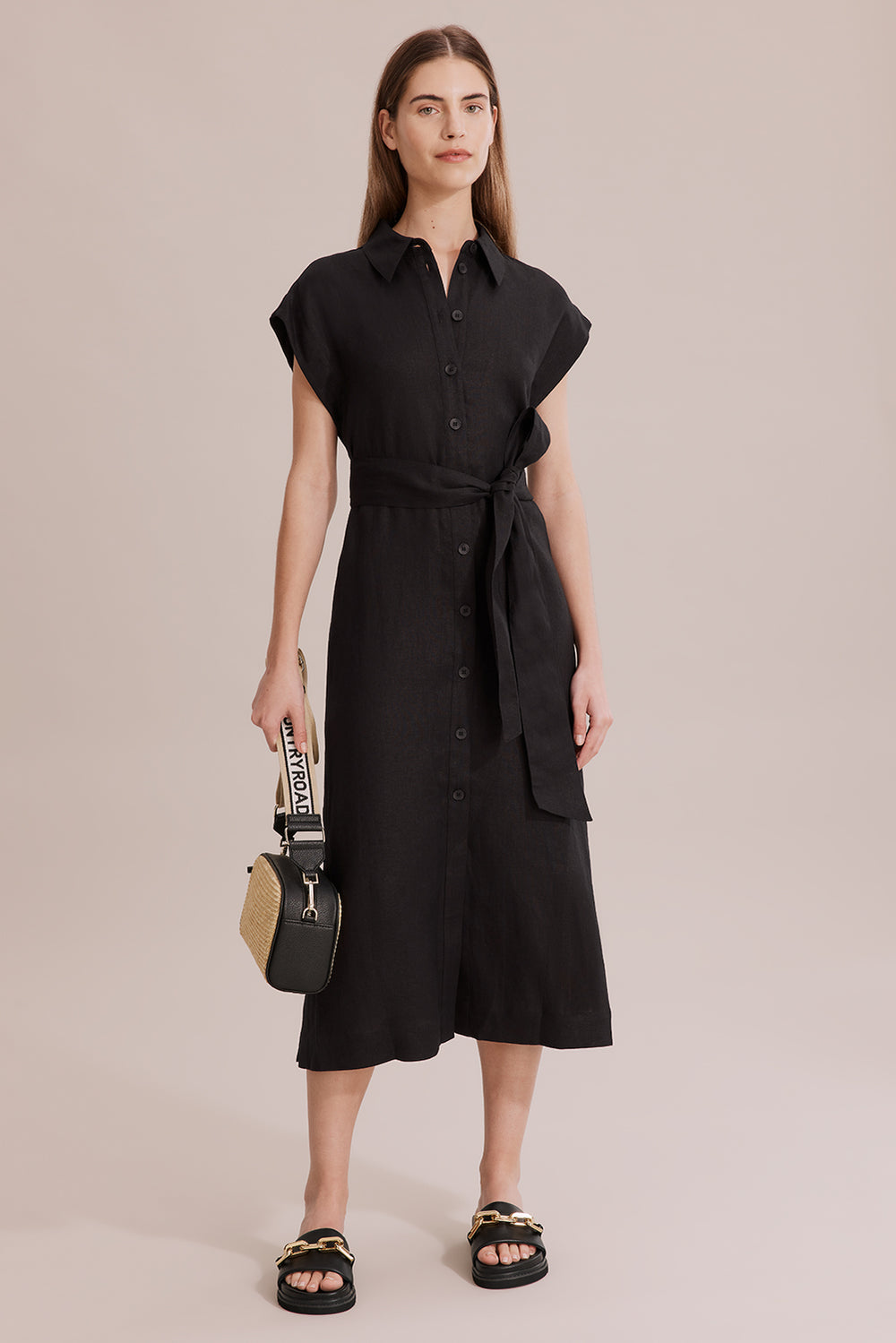 Linen Cap Sleeve Shirt Dress