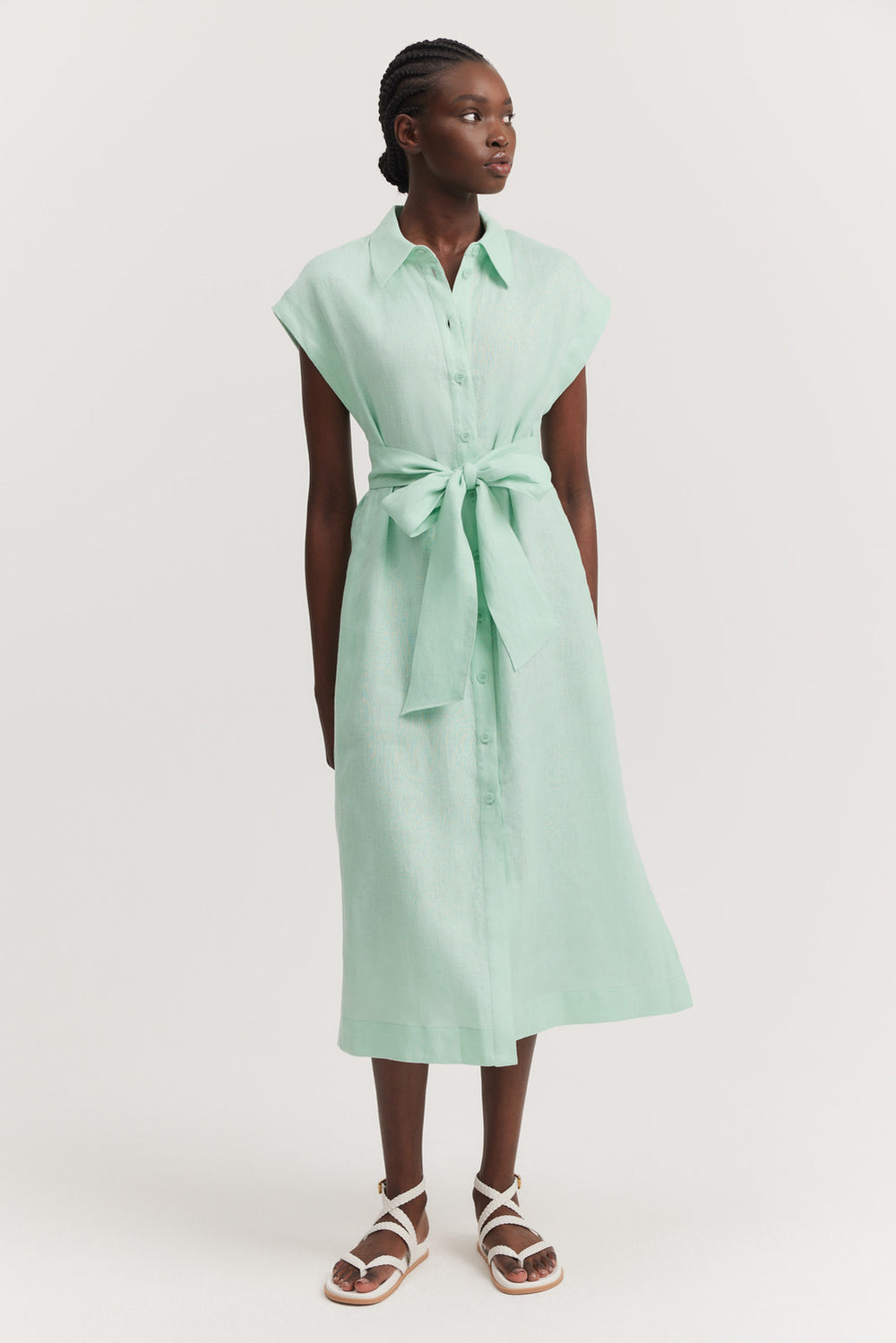 Linen Cap Sleeve Shirt Dress
