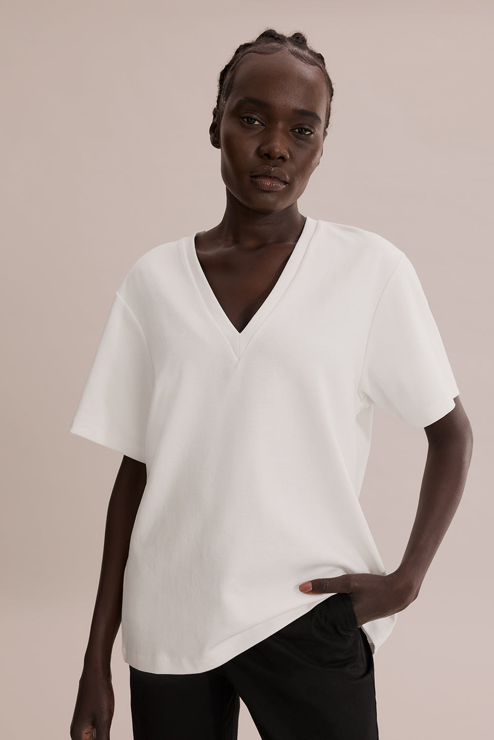 Longline Deep V-Neck T-Shirt